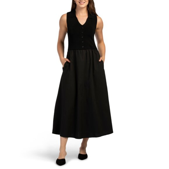 ELLEN TRACY Black Polo Collar Twofer Dress - Picture 1 of 2